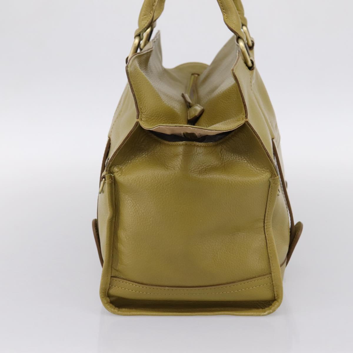 BURBERRY Hand Bag Leather Green Gold Auth bs37013