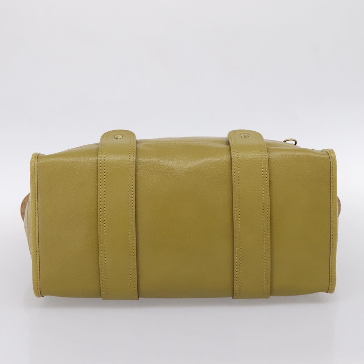 BURBERRY Hand Bag Leather Green Gold Auth bs37013
