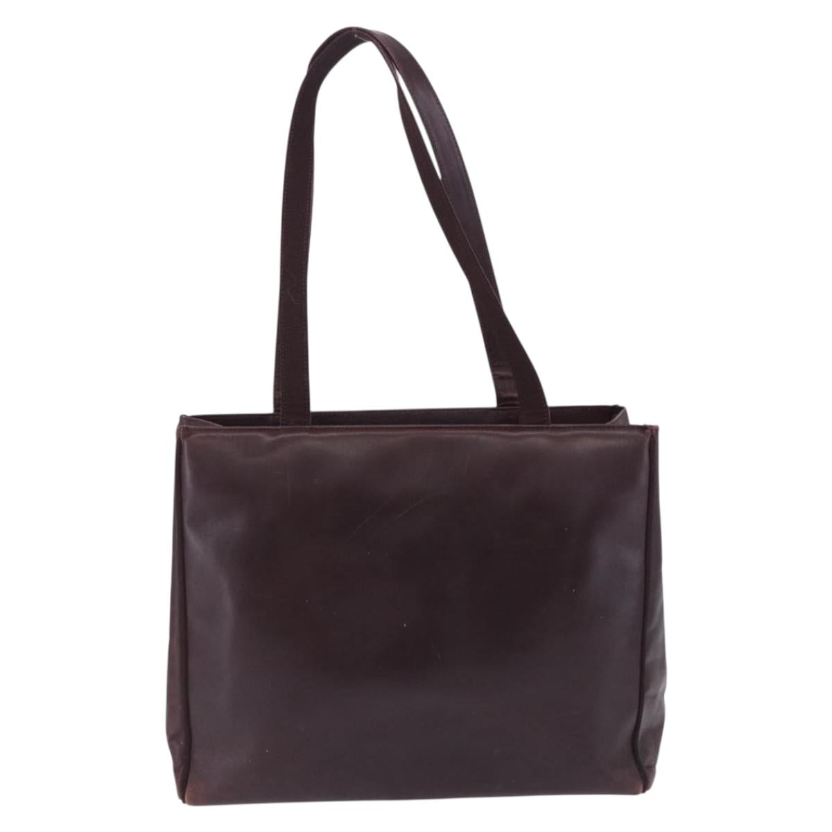 Salvatore Ferragamo Tote Bag Leather Wine Red Gold Auth bs37015