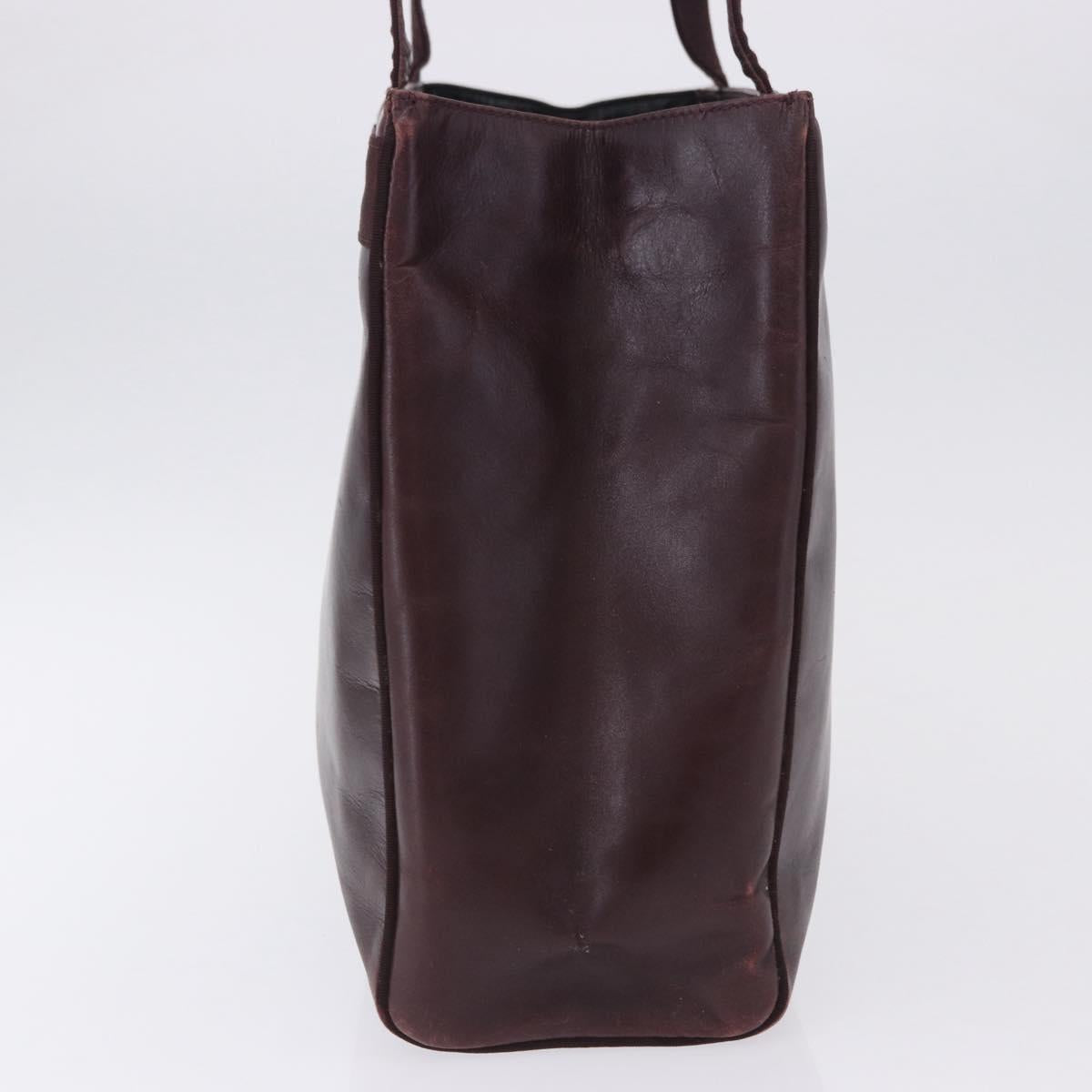 Salvatore Ferragamo Tote Bag Leather Wine Red Gold Auth bs37015