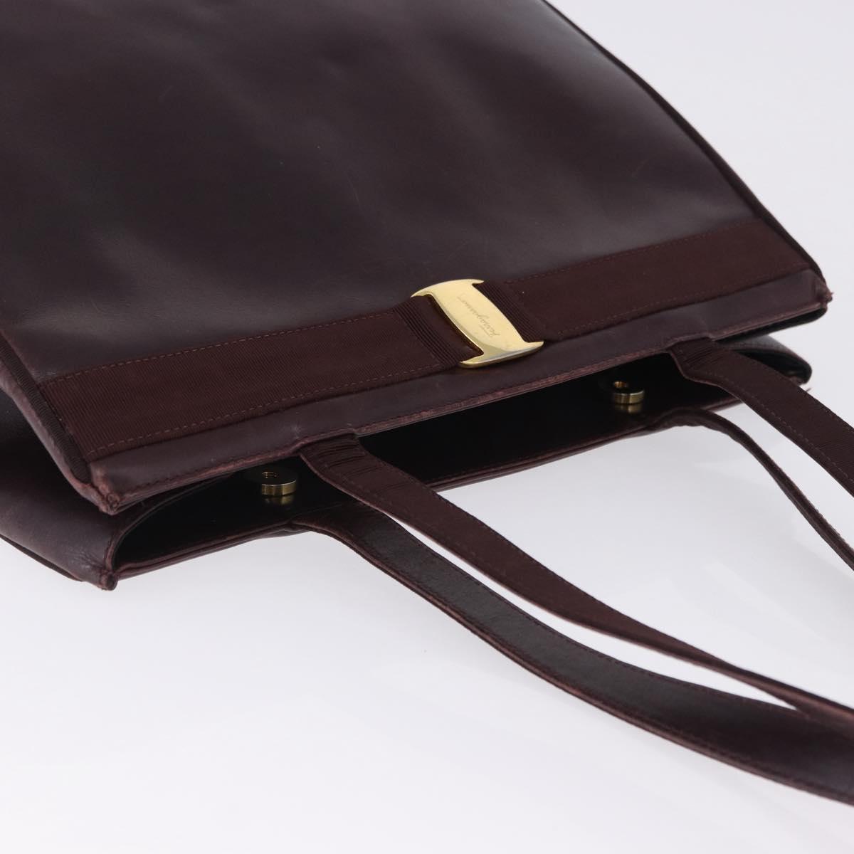 Salvatore Ferragamo Tote Bag Leather Wine Red Gold Auth bs37015