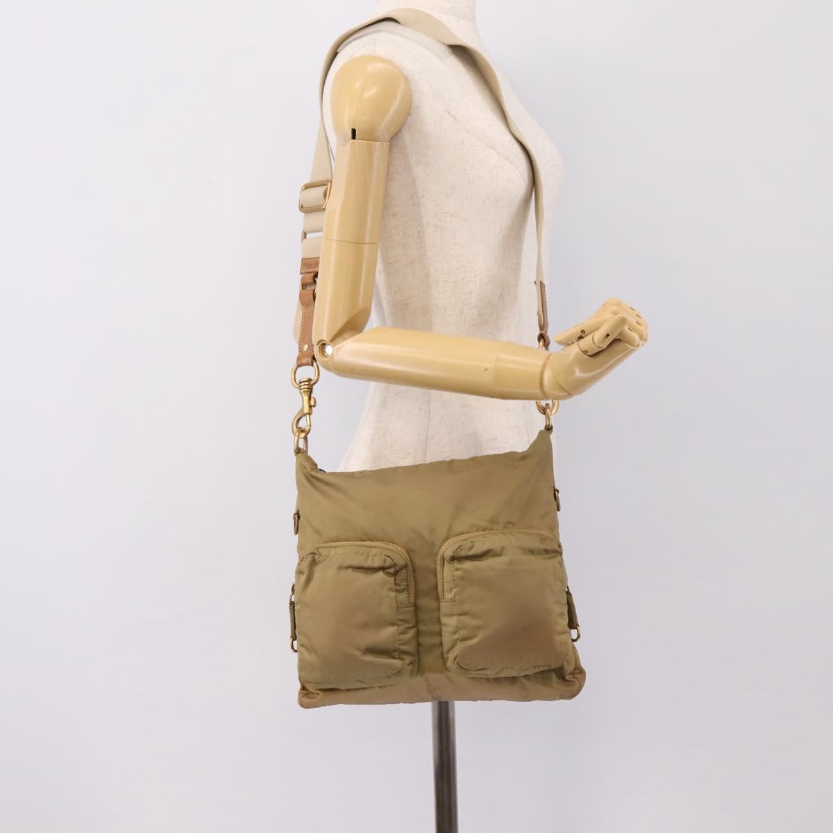 Miu Miu Shoulder Bag Nylon Beige Gold Auth bs37016