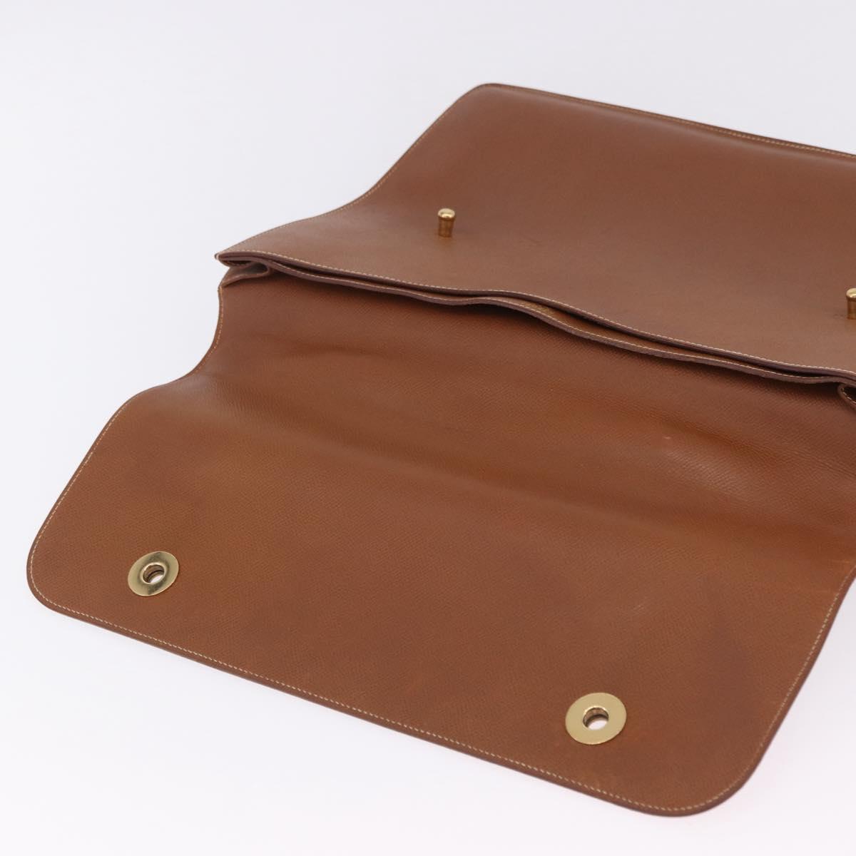 HERMES Danube 38 Business Bag Leather Brown Gold Auth bs37017