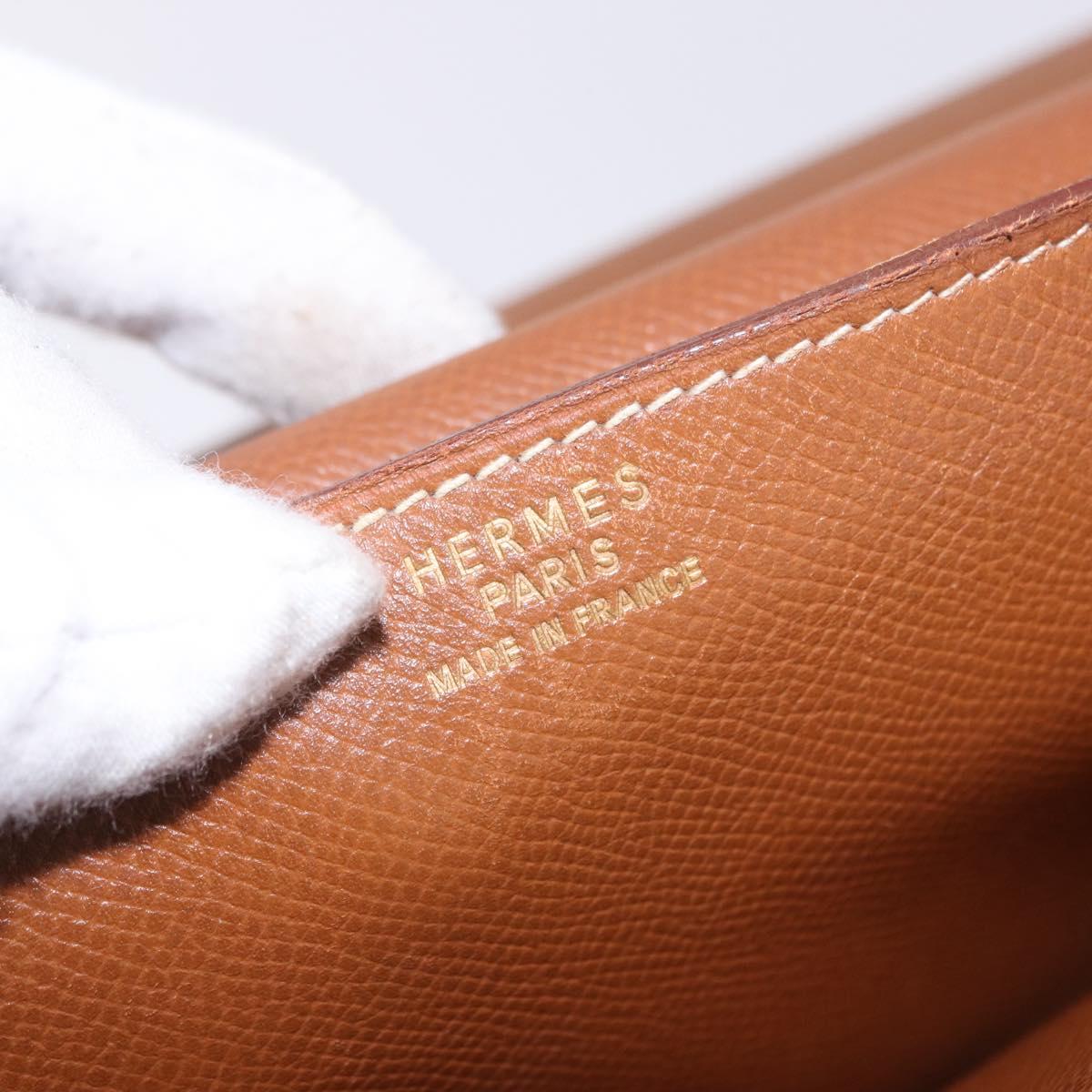 HERMES Danube 38 Business Bag Leather Brown Gold Auth bs37017