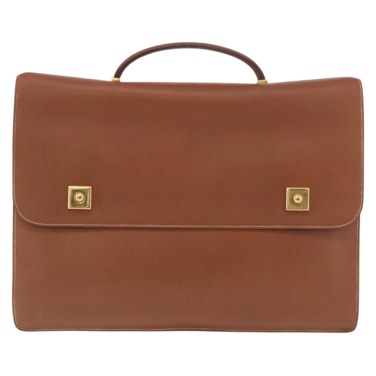 HERMES Danube 38 Business Bag Leather Brown Gold Auth bs37017