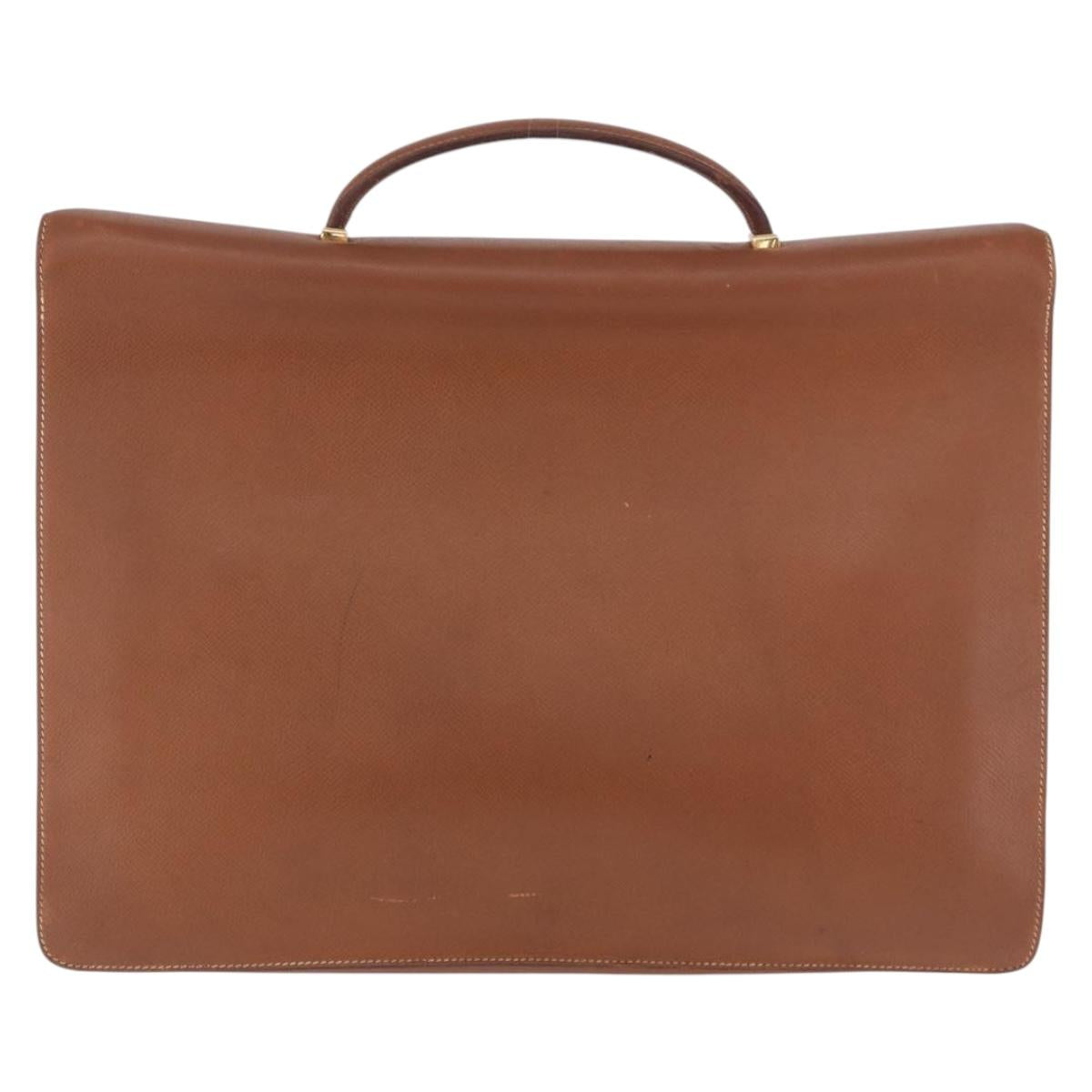 HERMES Danube 38 Business Bag Leather Brown Gold Auth bs37017