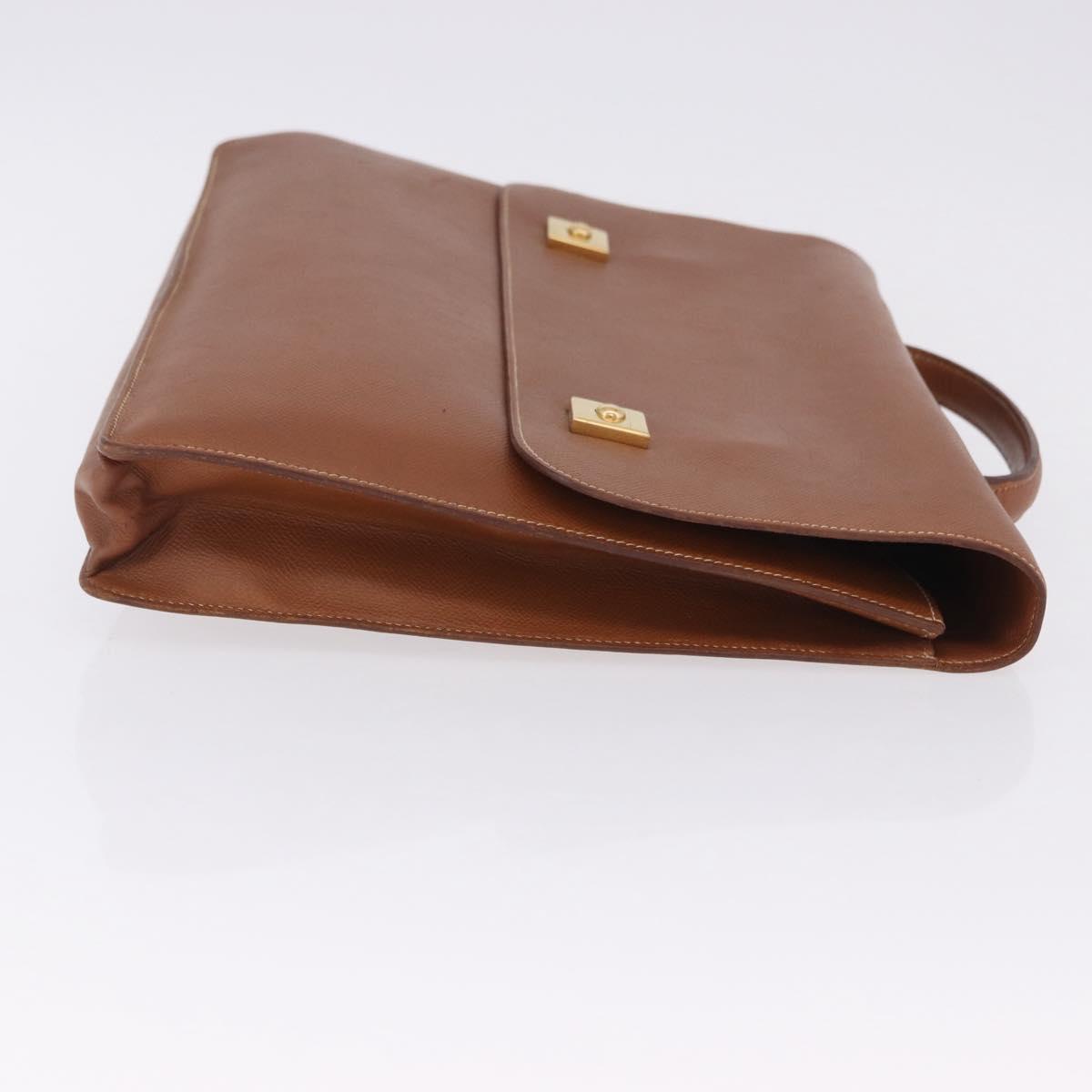 HERMES Danube 38 Business Bag Leather Brown Gold Auth bs37017