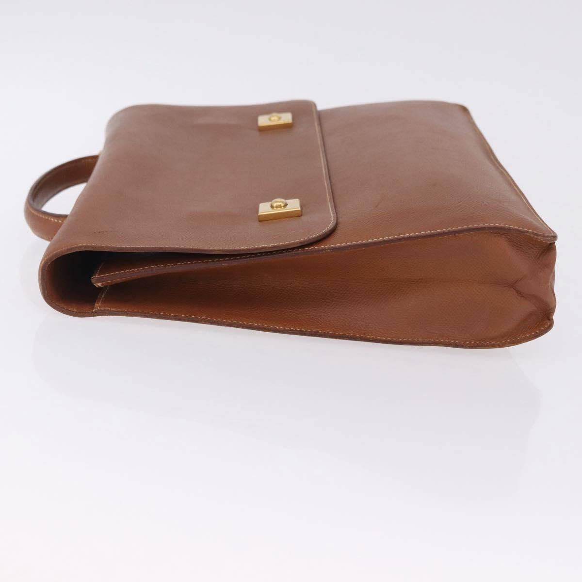 HERMES Danube 38 Business Bag Leather Brown Gold Auth bs37017