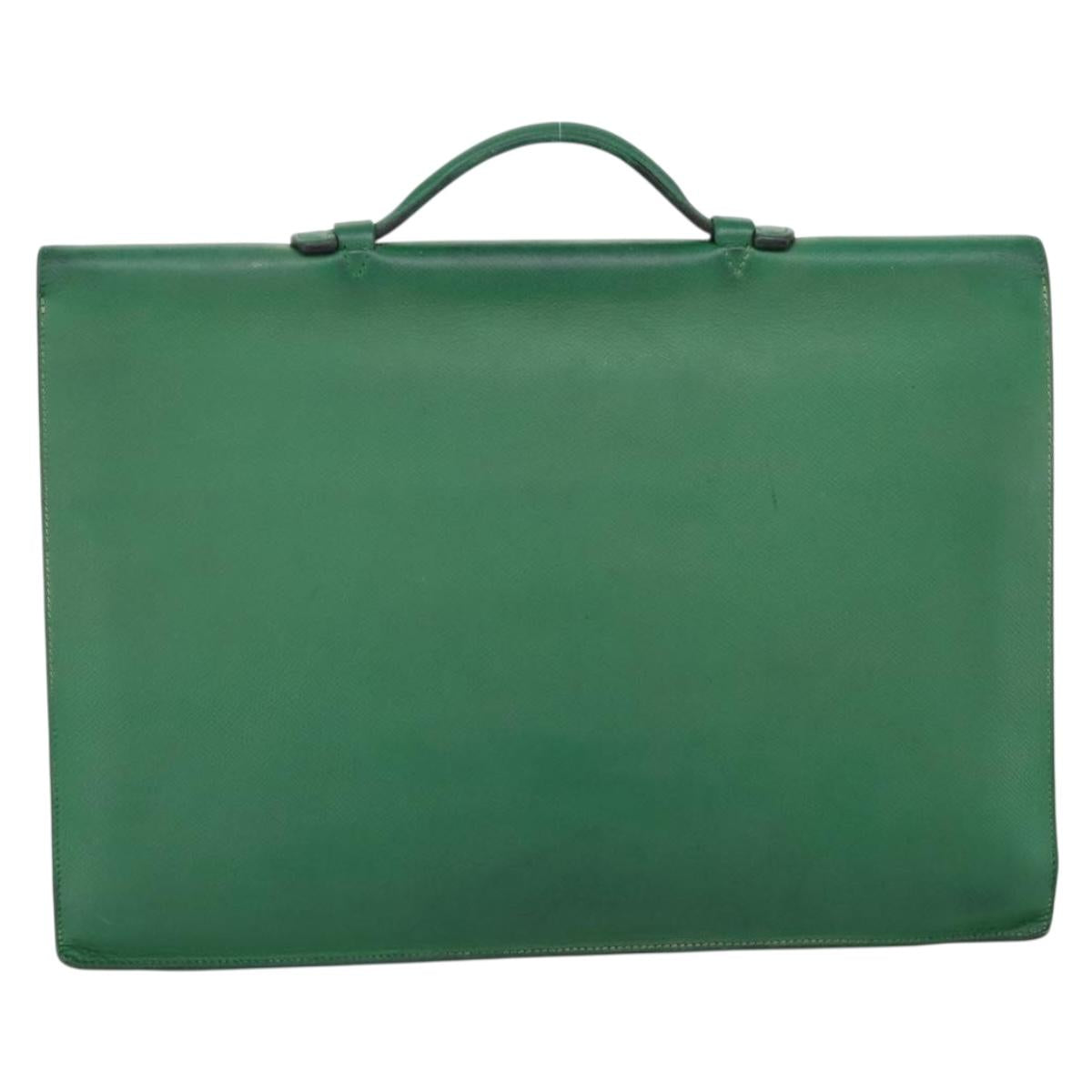 HERMES Kirius Business Bag Leather Green Gold Auth bs37018