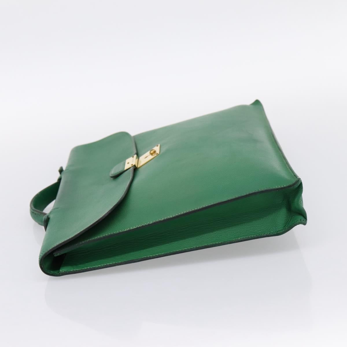 HERMES Kirius Business Bag Leather Green Gold Auth bs37018