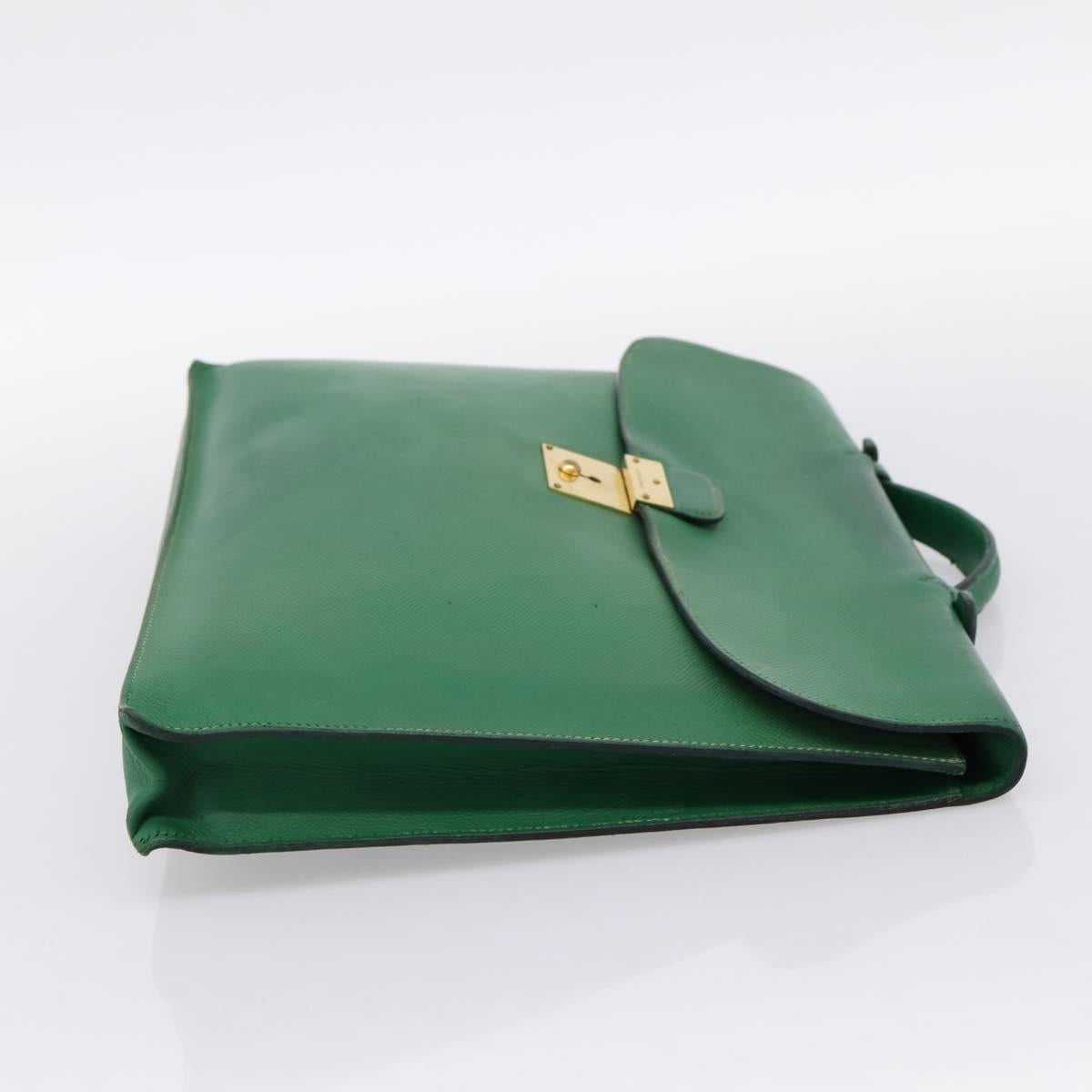HERMES Kirius Business Bag Leather Green Gold Auth bs37018