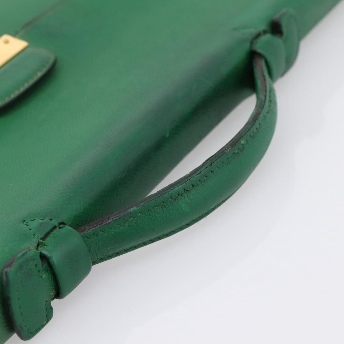 HERMES Kirius Business Bag Leather Green Gold Auth bs37018