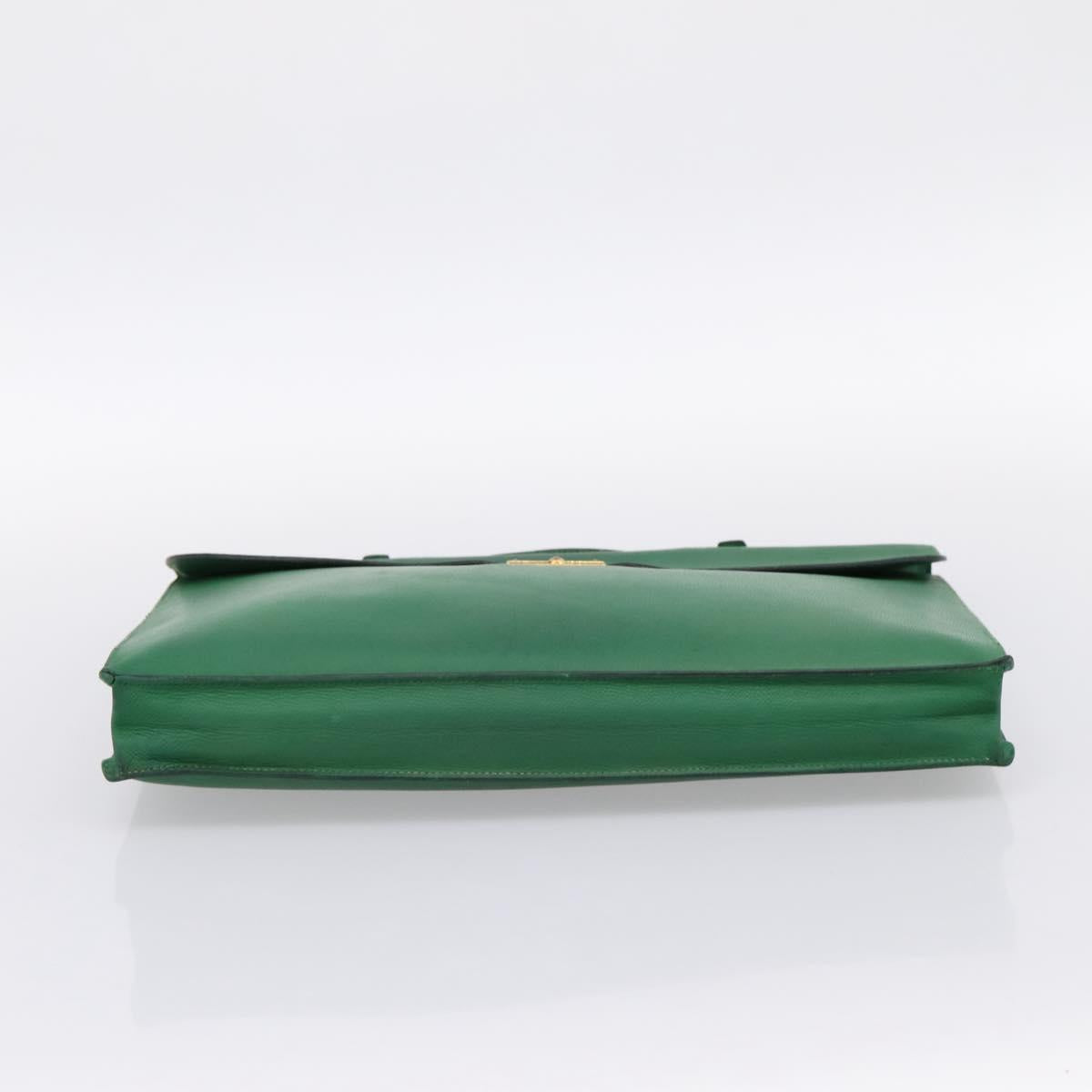 HERMES Kirius Business Bag Leather Green Gold Auth bs37018