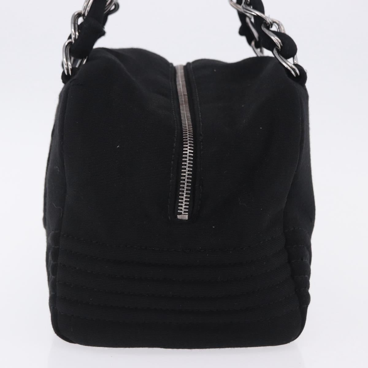 CHANEL Deca COCO Mark Chain Bag Cotton jersey Black Silver CC Auth bs37019
