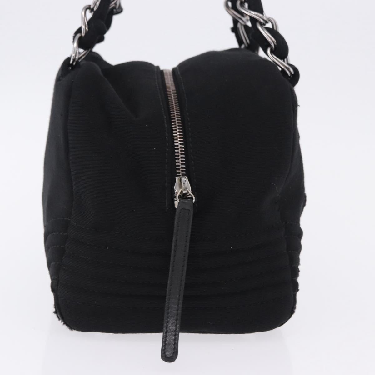 CHANEL Deca COCO Mark Chain Bag Cotton jersey Black Silver CC Auth bs37019