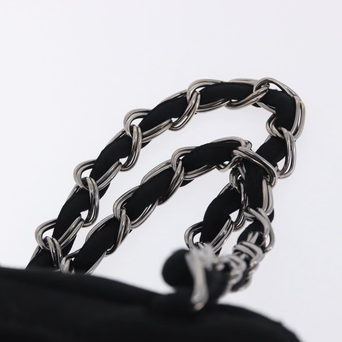 CHANEL Deca COCO Mark Chain Bag Cotton jersey Black Silver CC Auth bs37019
