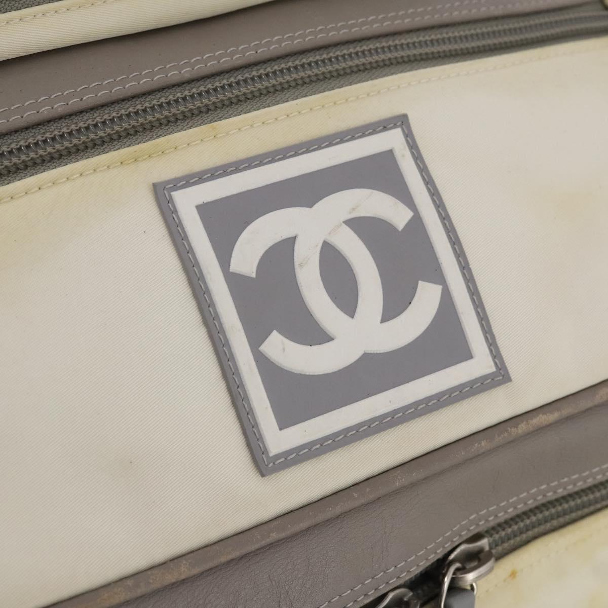 CHANEL Sports Line COCO Mark Backpack Nylon Leather Beige Silver CC Auth bs37020
