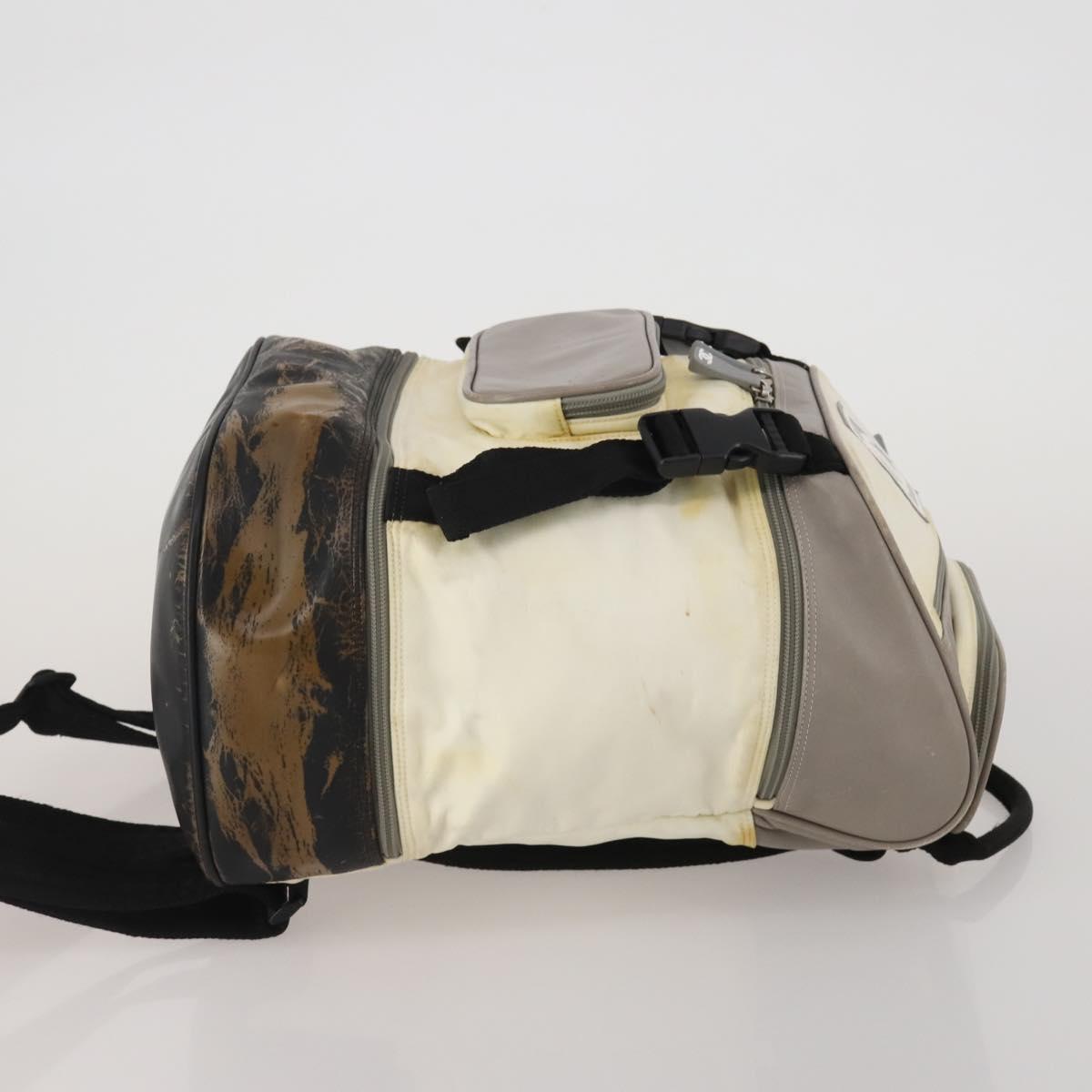 CHANEL Sports Line COCO Mark Backpack Nylon Leather Beige Silver CC Auth bs37020