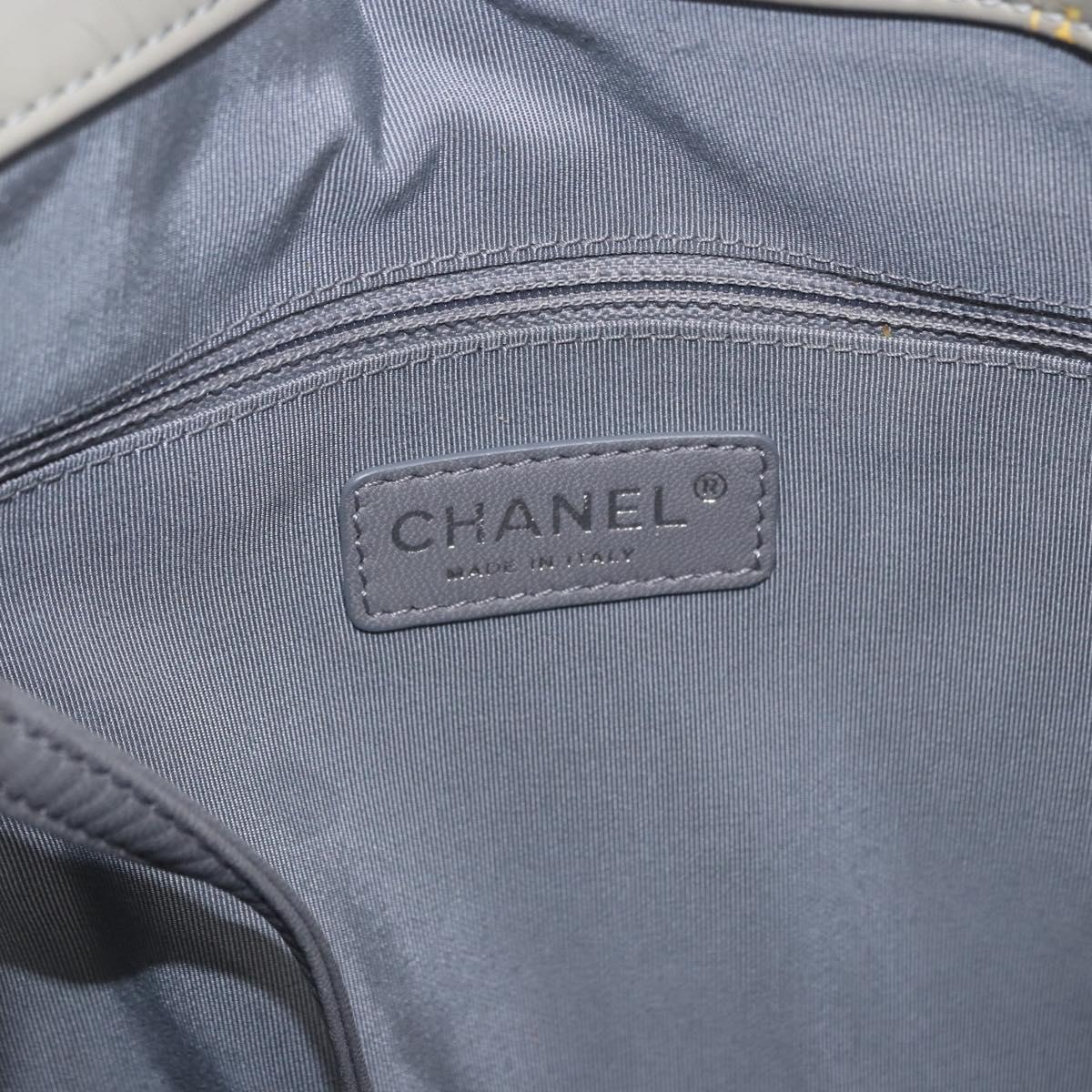 CHANEL Matelasse COCO Mark Tote Bag Patent leather Beige Silver CC Auth bs37021