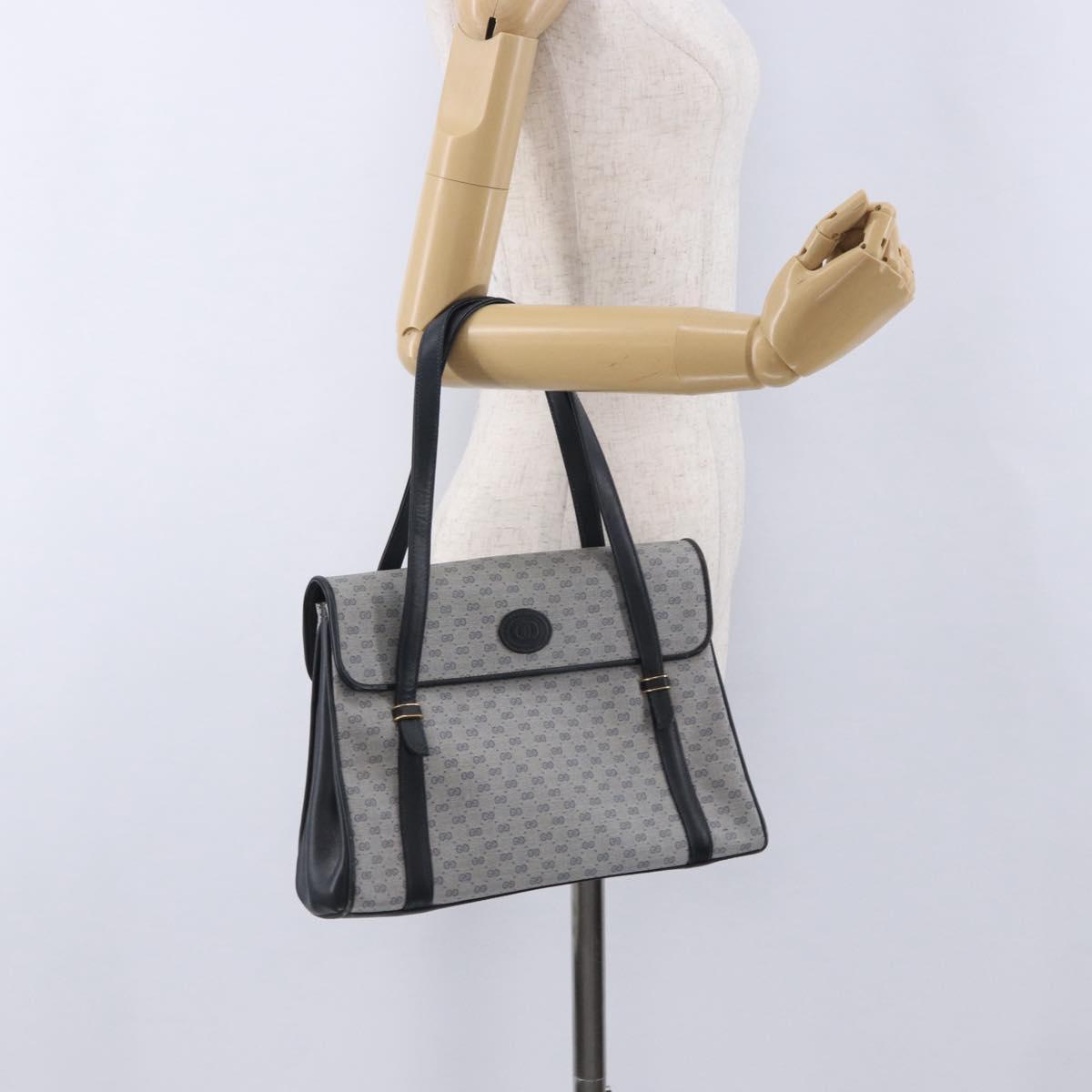 GUCCI Micro GG Supreme Hand Bag PVC Navy Gold 000 46 4857 Auth bs37025