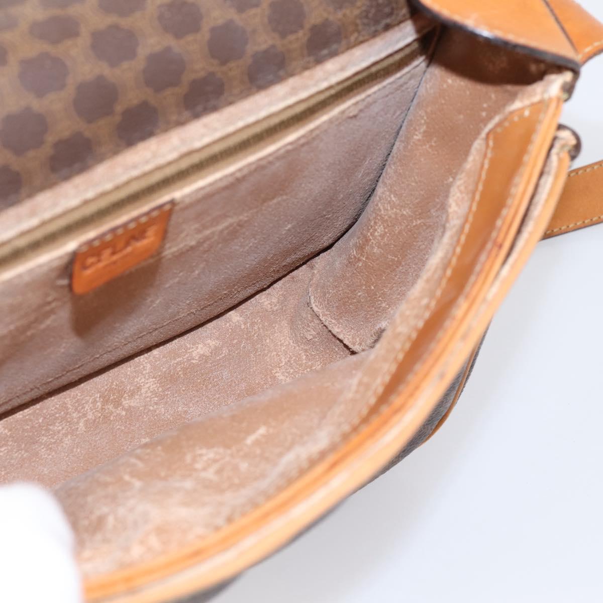 CELINE Macadam Canvas Shoulder Bag PVC Leather Brown Gold Auth bs37026