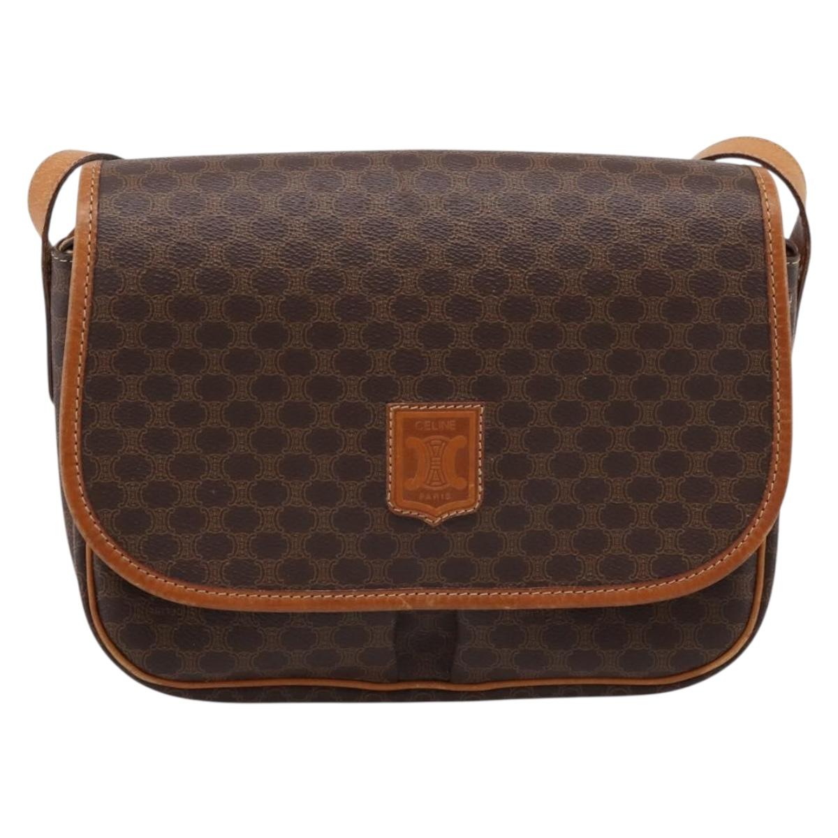 CELINE Macadam Canvas Shoulder Bag PVC Leather Brown Gold Auth bs37026