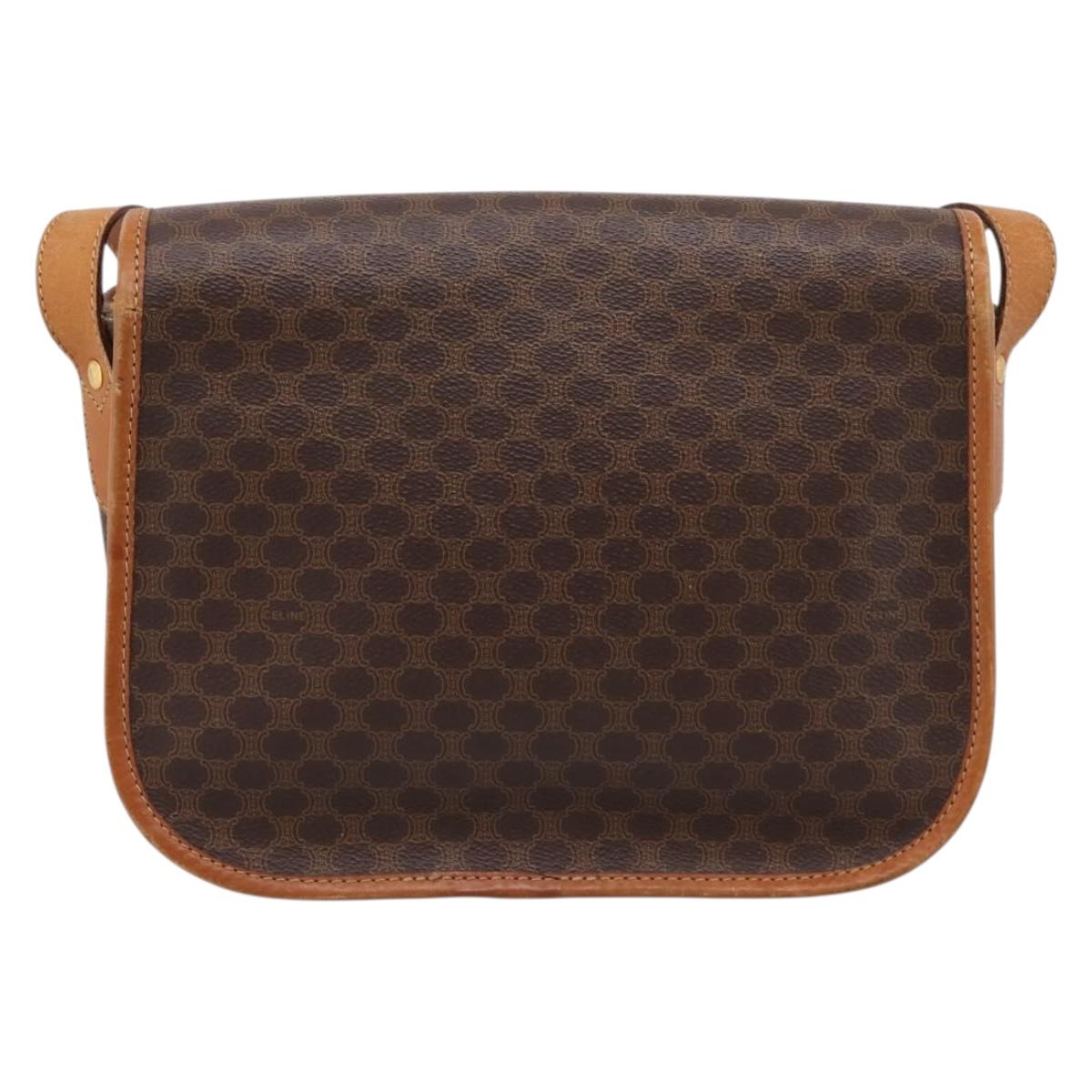 CELINE Macadam Canvas Shoulder Bag PVC Leather Brown Gold Auth bs37026