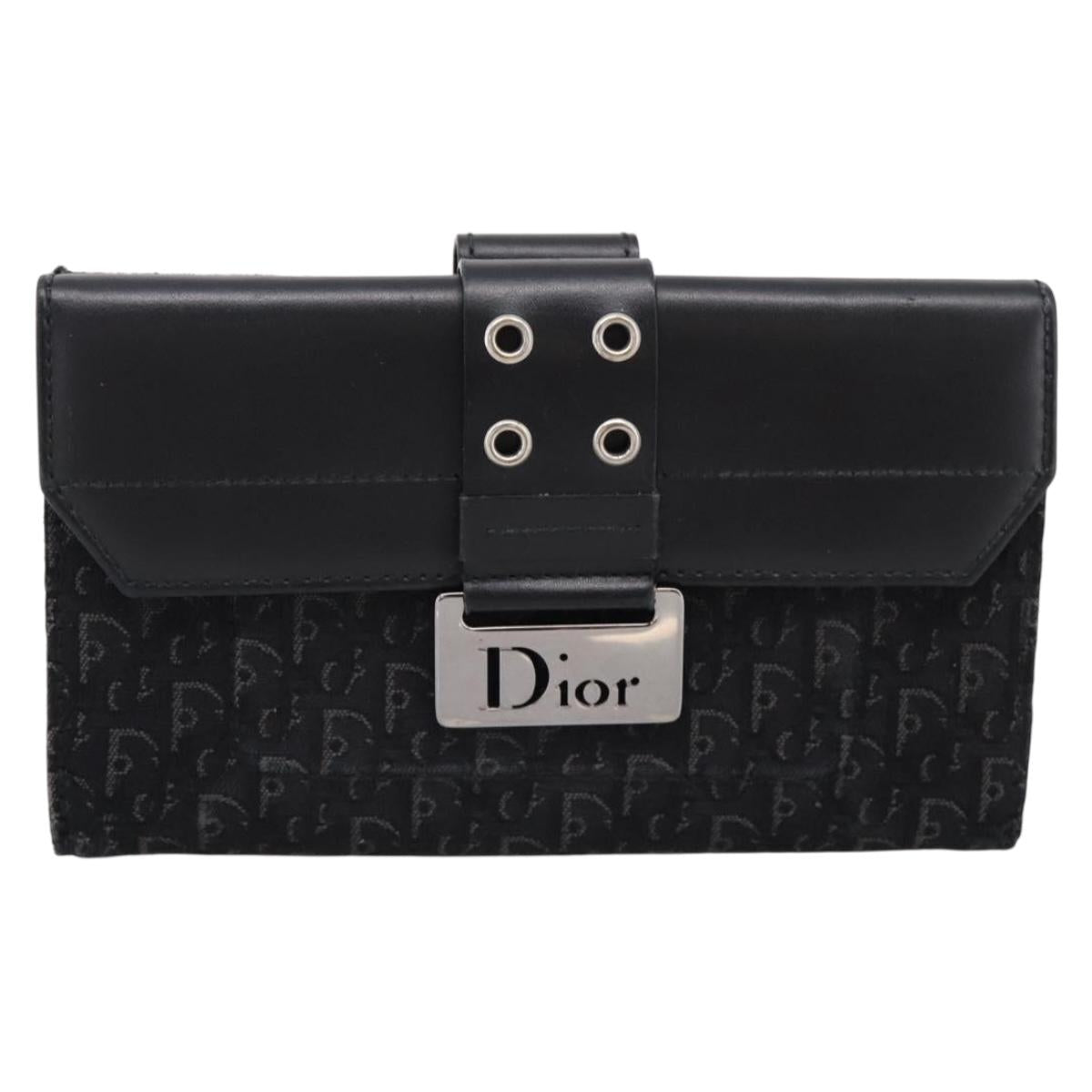 Christian Dior Trotter Canvas Bifold Wallet Silver Black Auth bs37038