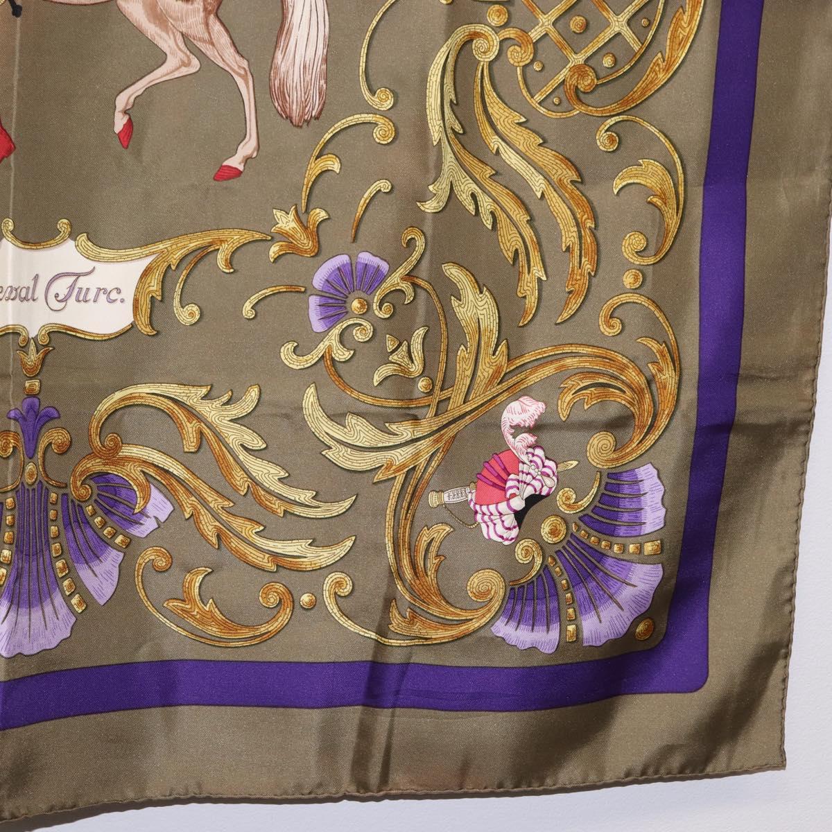 HERMES Carre 90 Scarf Silk Brown Auth bs37040
