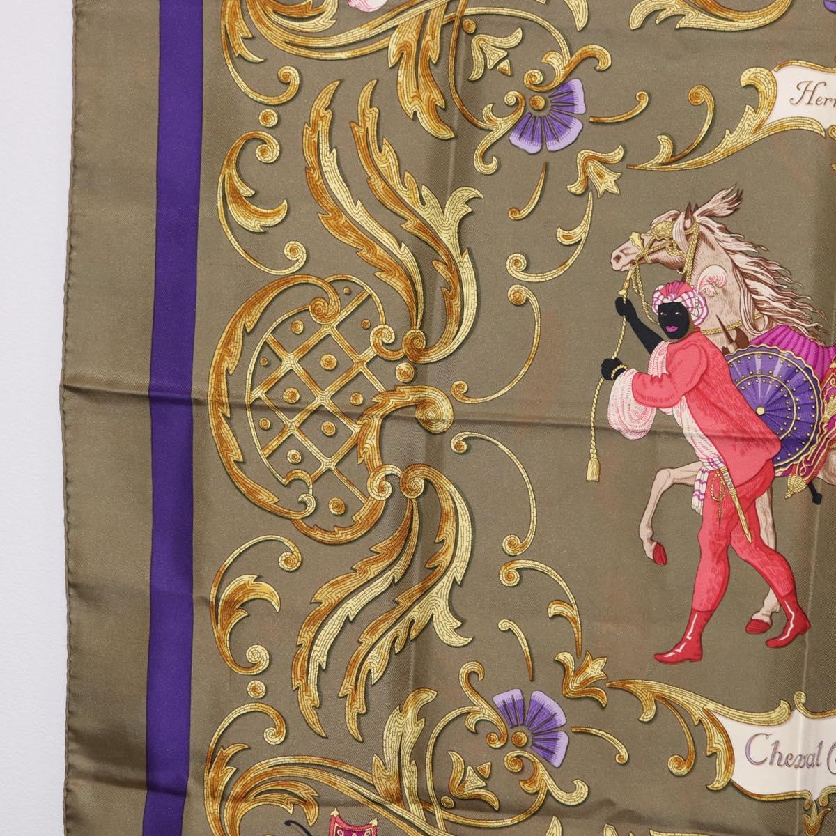HERMES Carre 90 Scarf Silk Brown Auth bs37040