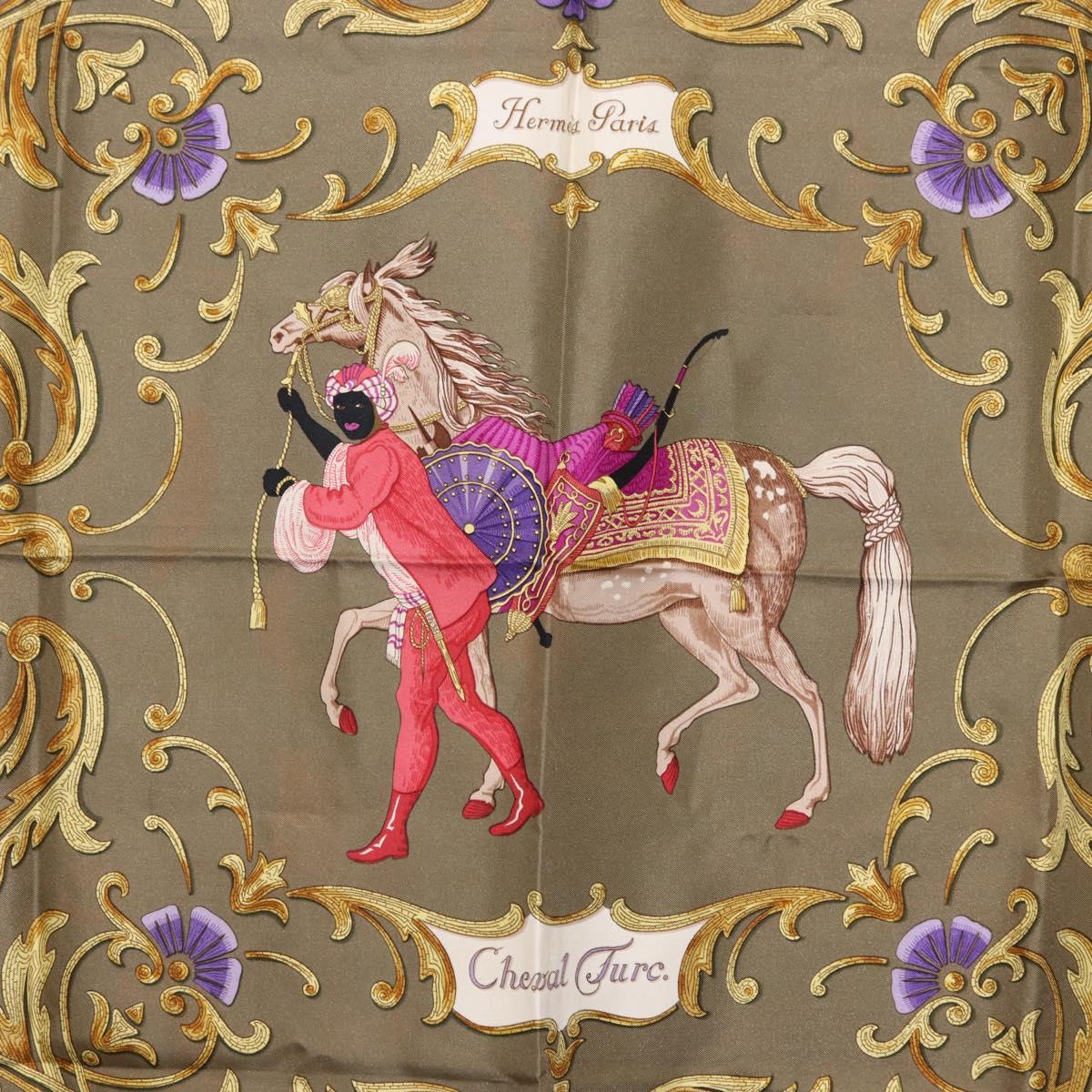 HERMES Carre 90 Scarf Silk Brown Auth bs37040