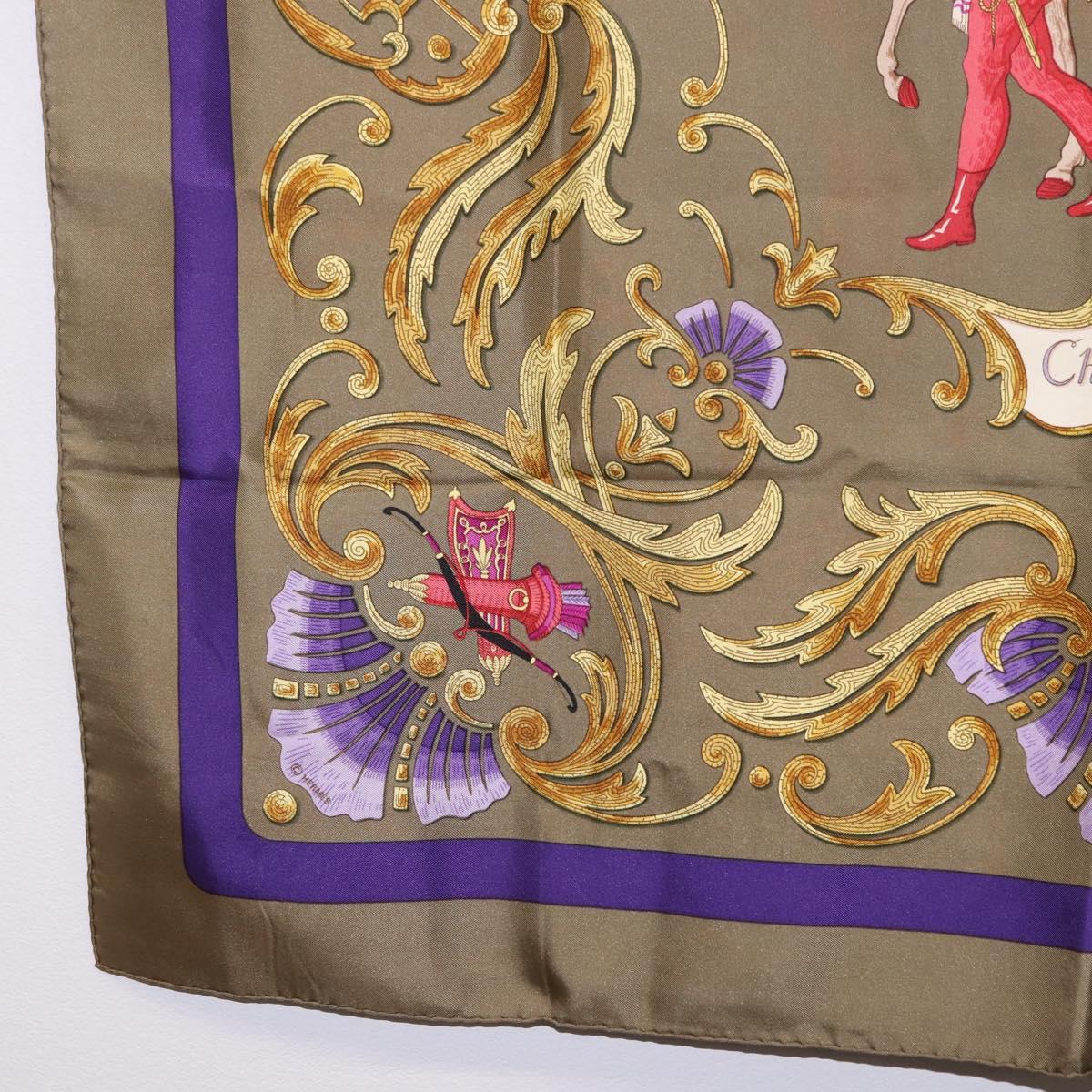 HERMES Carre 90 Scarf Silk Brown Auth bs37040