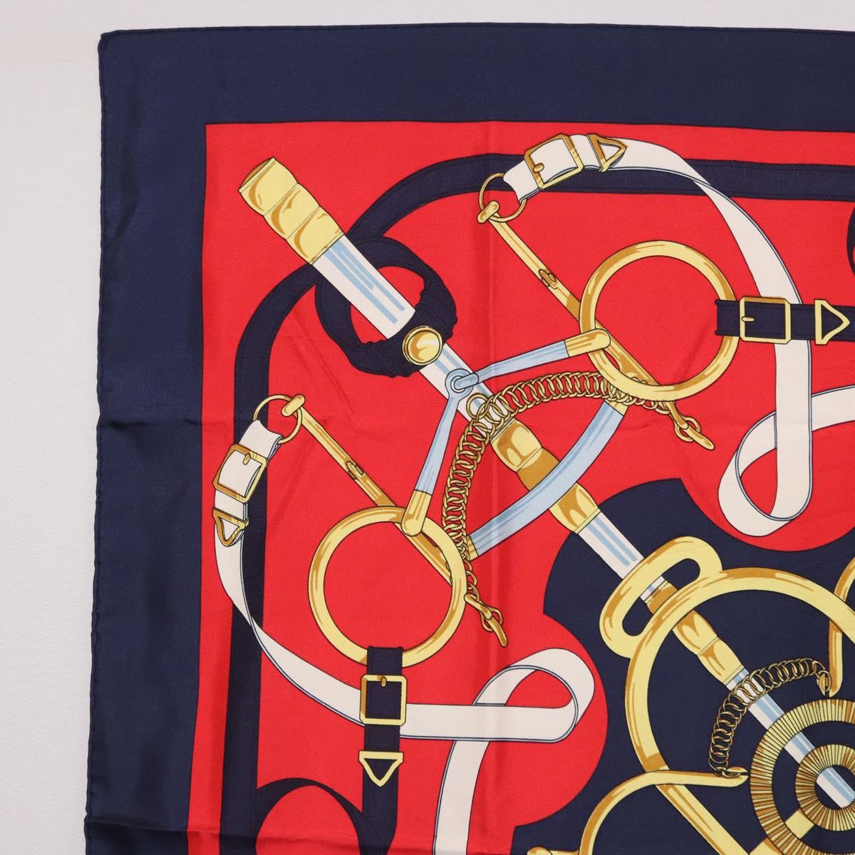 HERMES Carre 90 Scarf ”Eperon d' Or” Silk Navy Auth bs37045