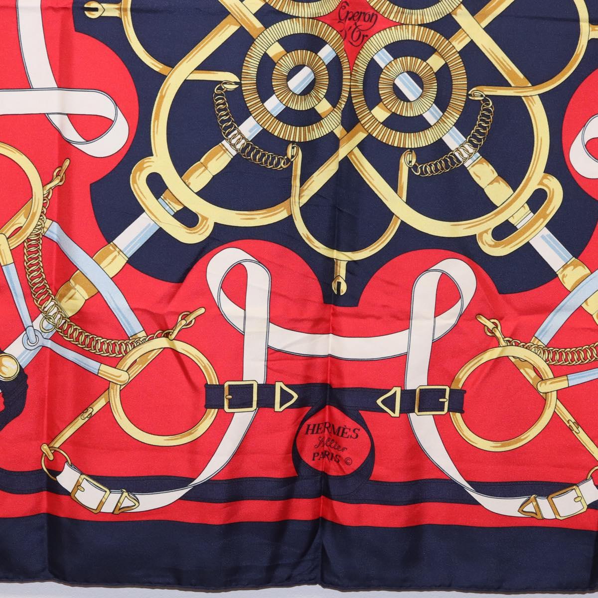 HERMES Carre 90 Scarf ”Eperon d' Or” Silk Navy Auth bs37045