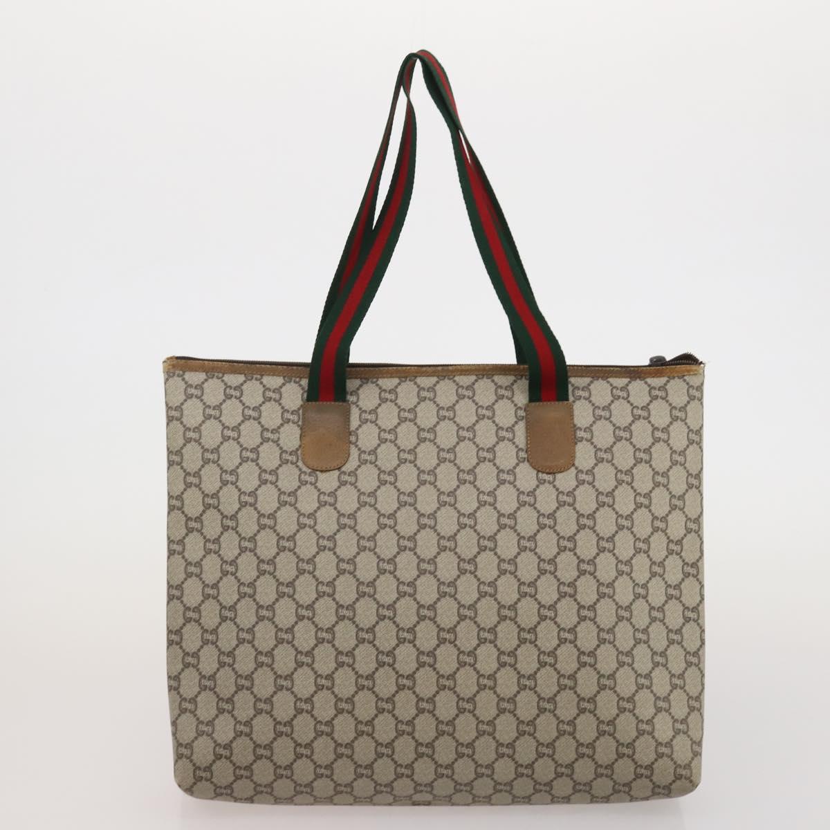 GUCCI GG Supreme Web Sherry Line Hand Bag PVC 3 Set Beige Auth bs37046