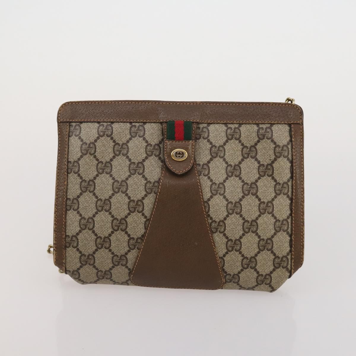 GUCCI GG Supreme Web Sherry Line Hand Bag PVC 3 Set Beige Auth bs37046