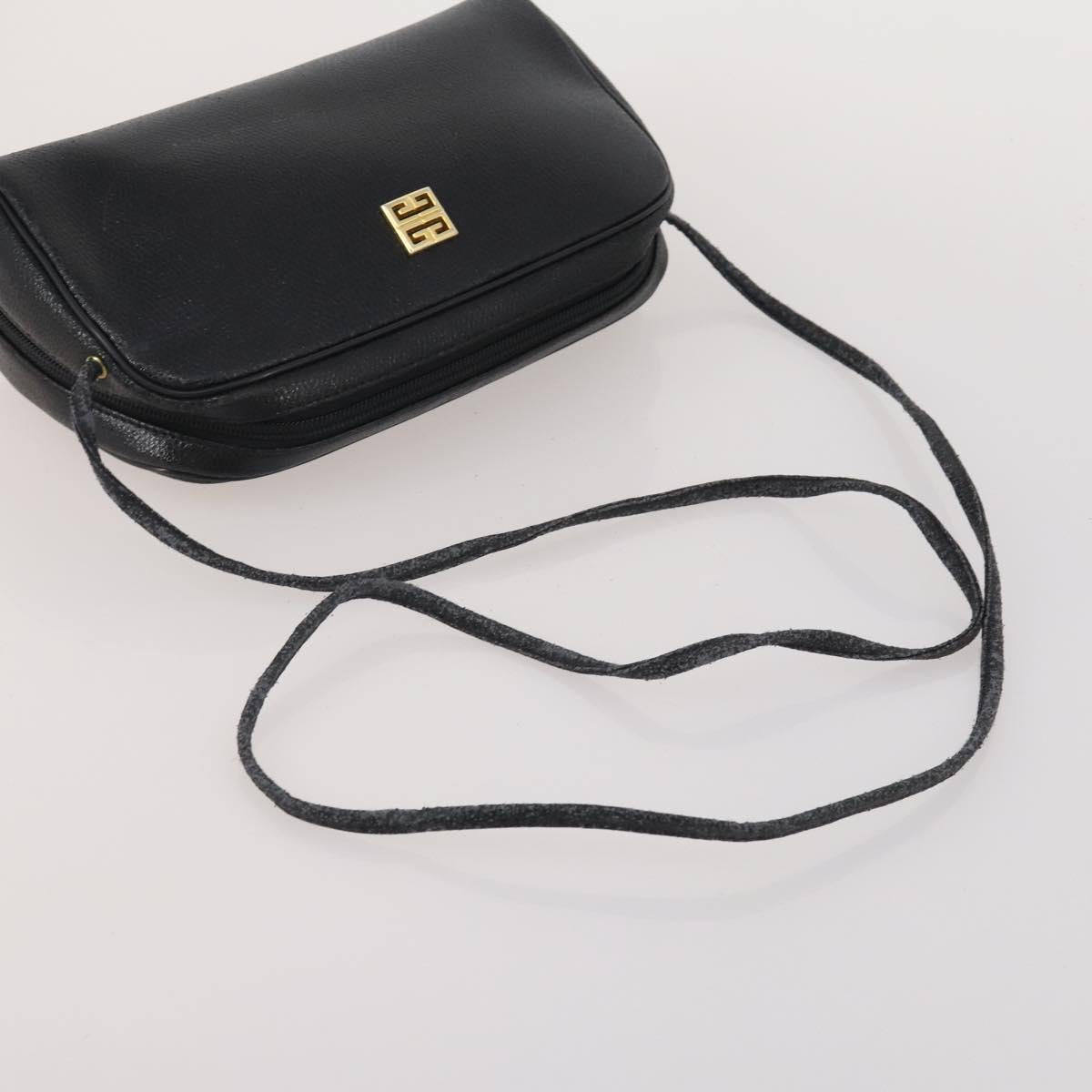 GIVENCHY Shoulder Bag Leather 2 Set Black Gold Auth bs37047