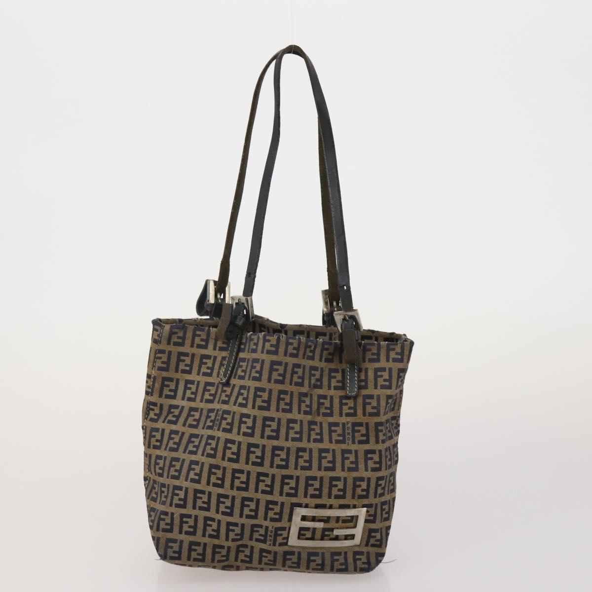 FENDI Tote Bag Coated Canvas Leather Nylon 4 Set Beige Black Brown Auth bs37049