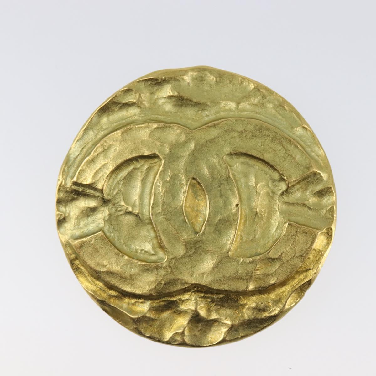 CHANEL Brooch Metal Gold Tone CC Auth bs37050V