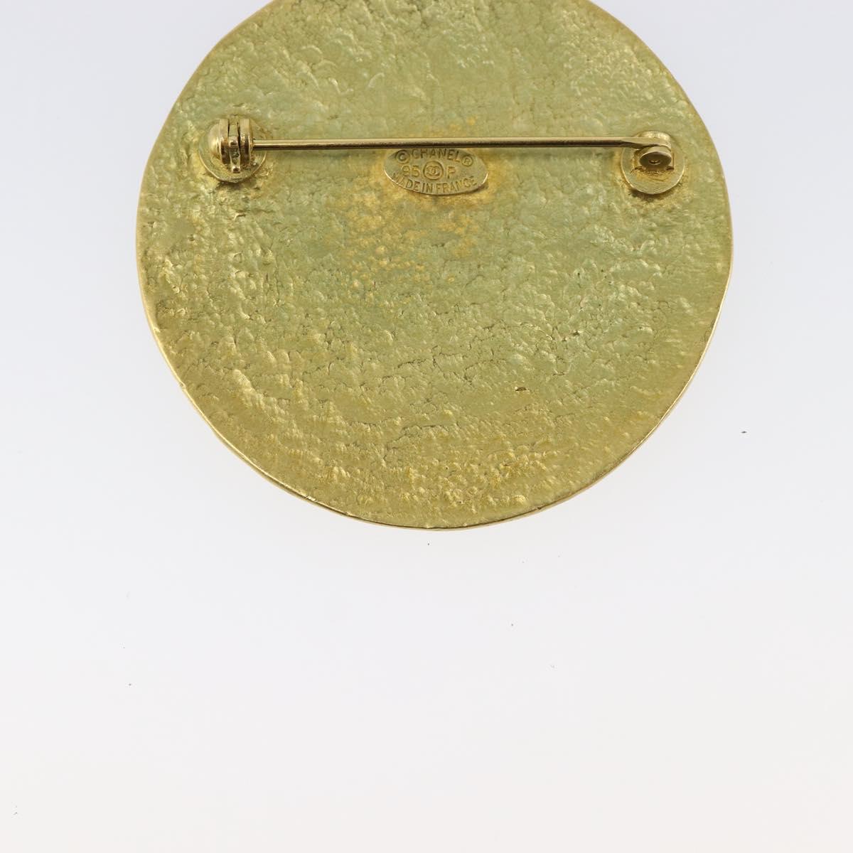 CHANEL Brooch Metal Gold Tone CC Auth bs37050V