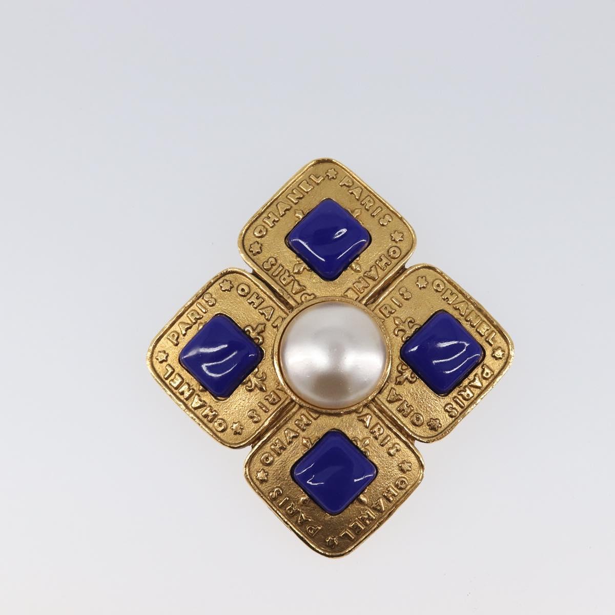 CHANEL Brooch Metal Gold Tone CC Auth bs37051M