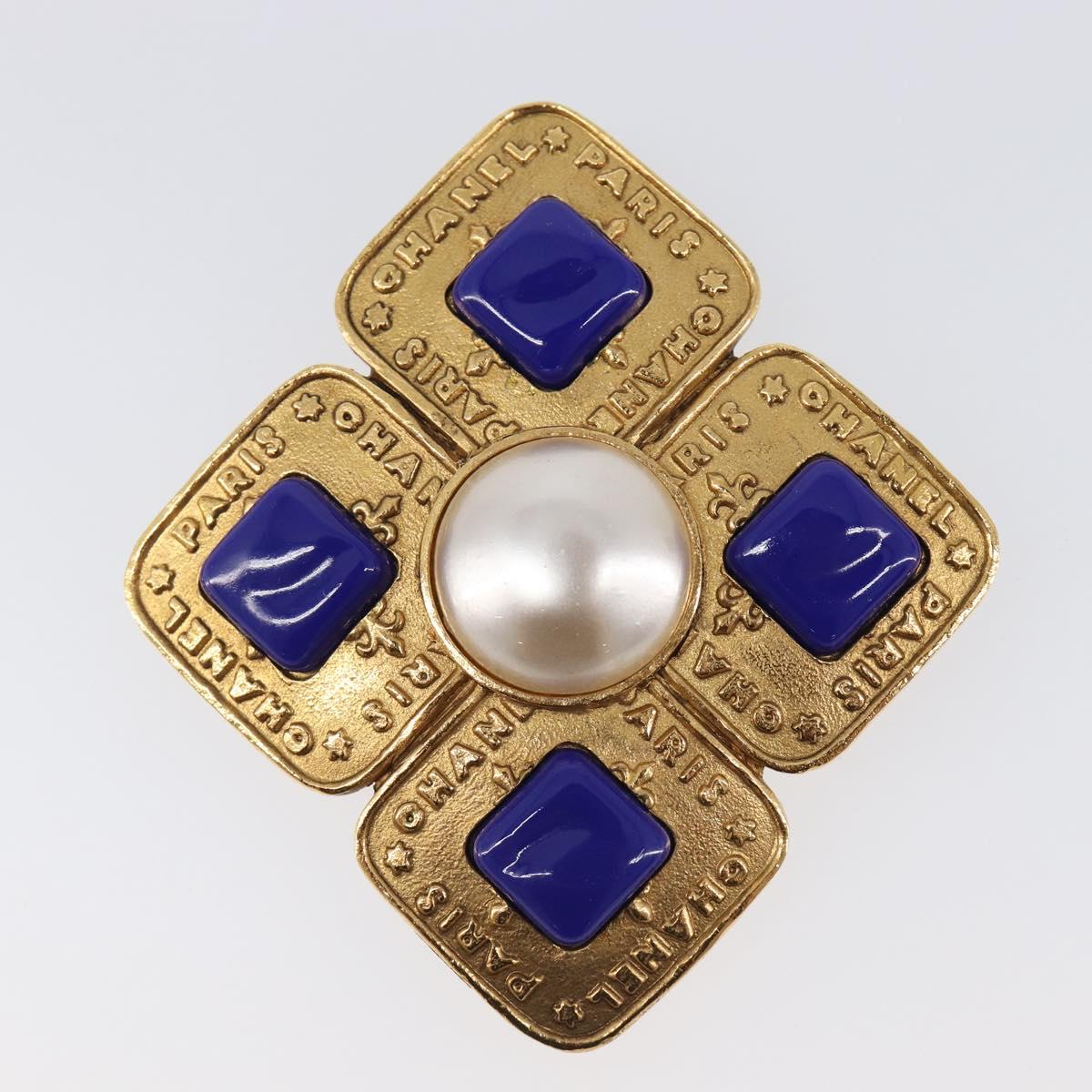 CHANEL Brooch Metal Gold Tone CC Auth bs37051M