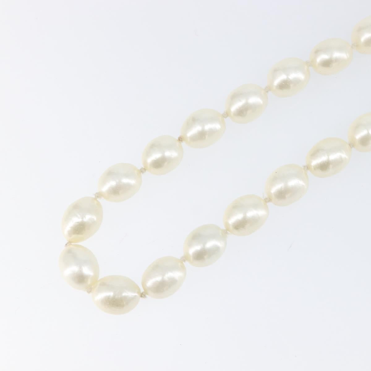 CHANEL Pearl Necklace metal Gold White CC Auth bs37053V