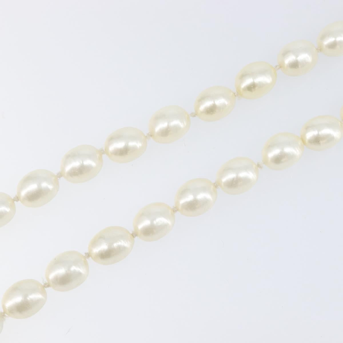 CHANEL Pearl Necklace metal Gold White CC Auth bs37053V