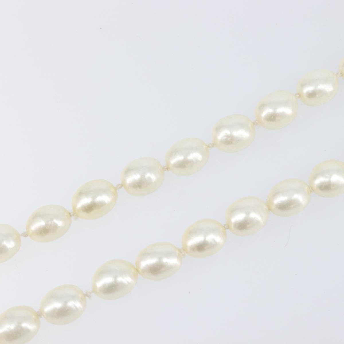 CHANEL Pearl Necklace metal Gold White CC Auth bs37053V