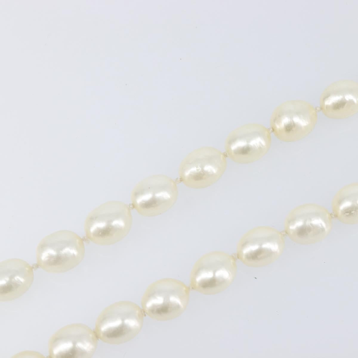 CHANEL Pearl Necklace metal Gold White CC Auth bs37053V