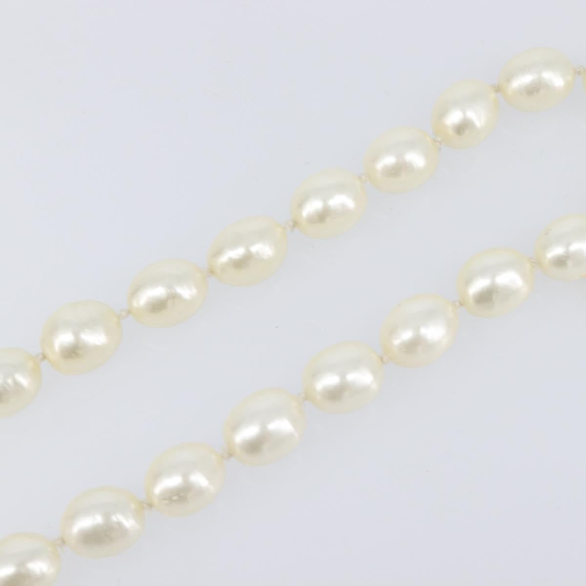 CHANEL Pearl Necklace metal Gold White CC Auth bs37053V