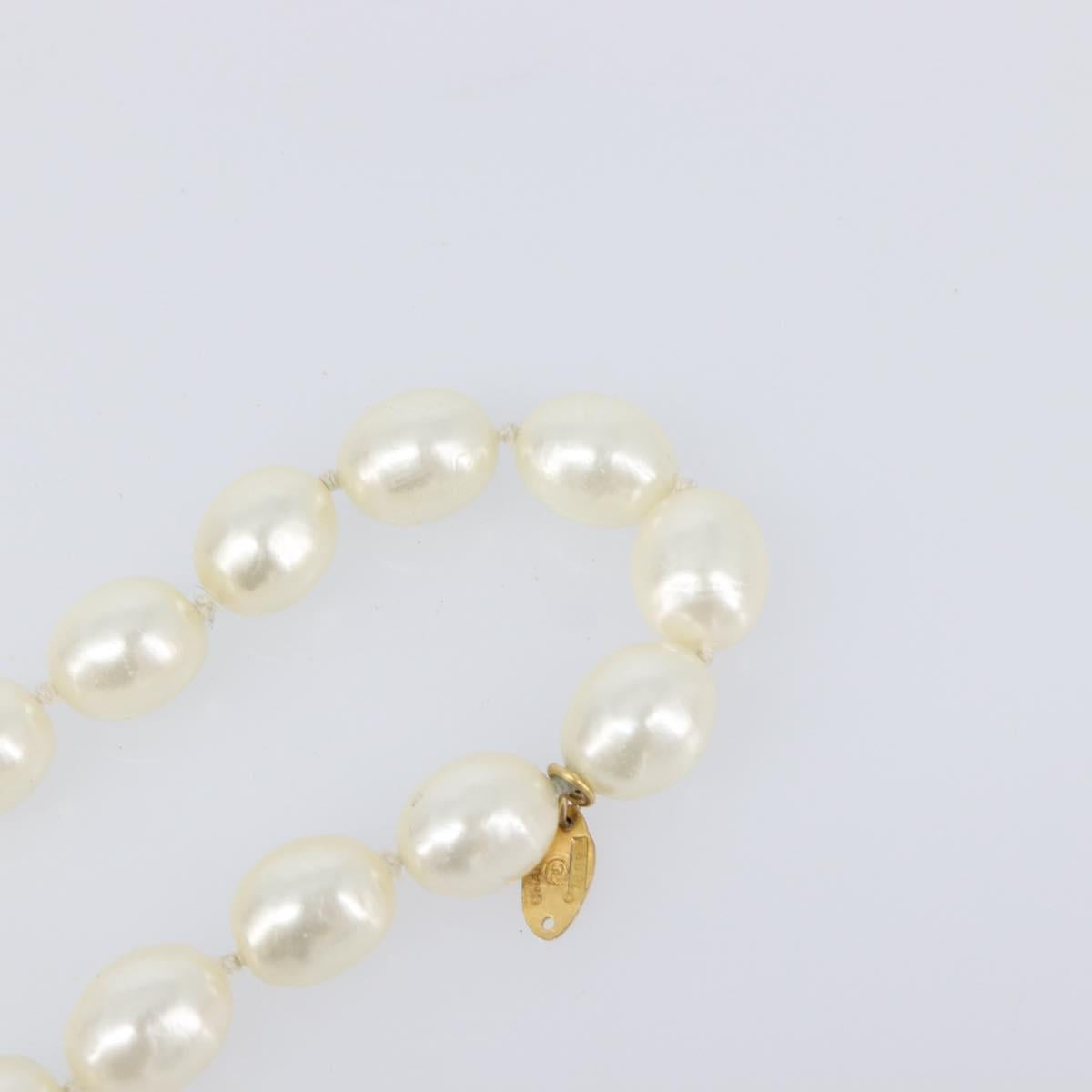 CHANEL Pearl Necklace metal Gold White CC Auth bs37053V