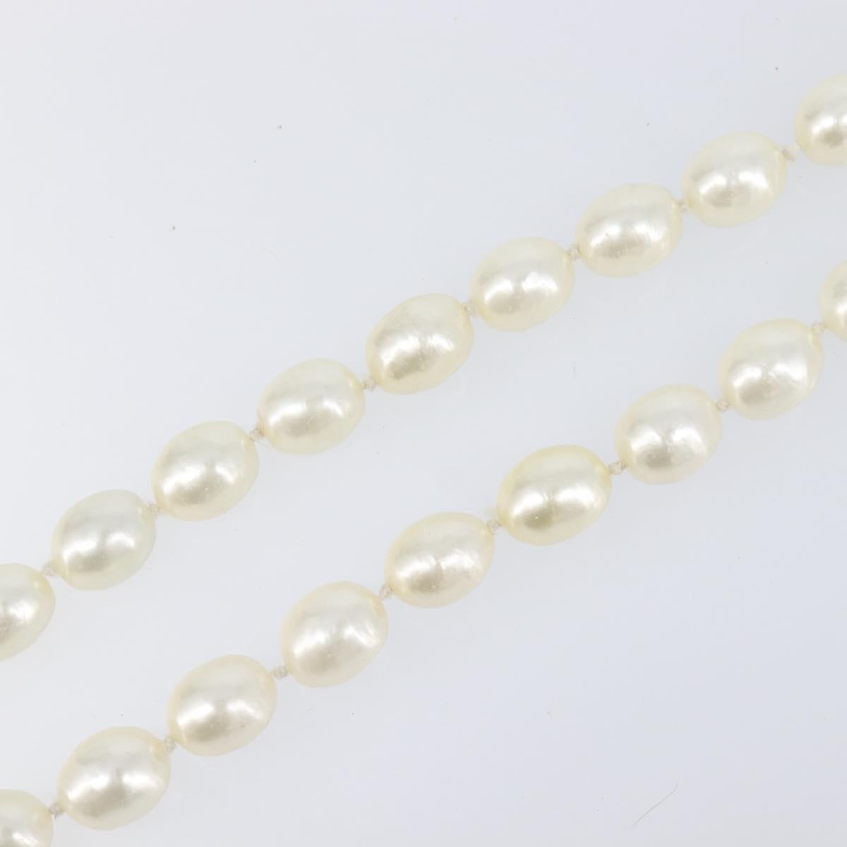 CHANEL Pearl Necklace metal Gold White CC Auth bs37053V