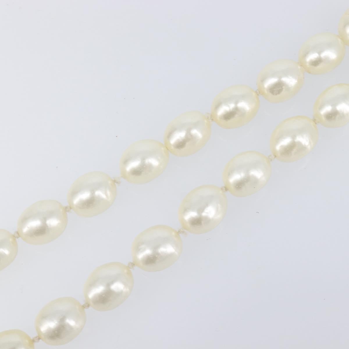 CHANEL Pearl Necklace metal Gold White CC Auth bs37053V